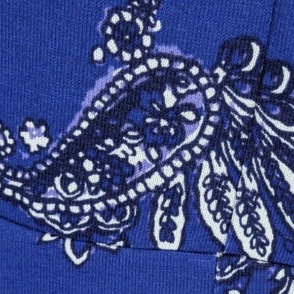 T by Talbots Dress Med Blue White Paisley Bow at Waist Midi Casual - Picture 8 of 9